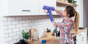 A housekeeper cleaning