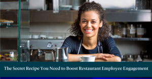 Happy restaurant employee smiles behind the counter.