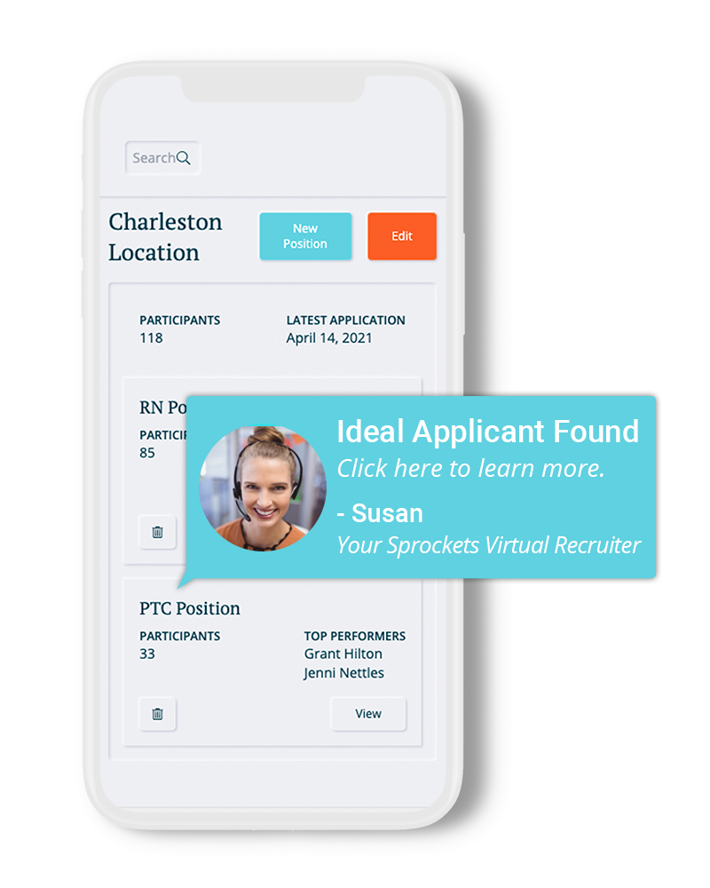 A phone with a pop-up that reads "Ideal Applicant Found"