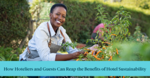Hotel staff tends to hotel garden