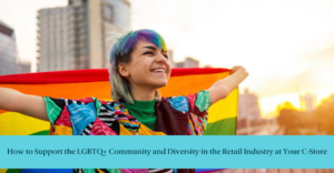 A person part of the LGBTQ+ community proudly holds a pride flag.