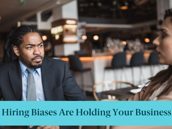 People at a bar and text, "How Hiring Biases Are Holding Your Business Back"