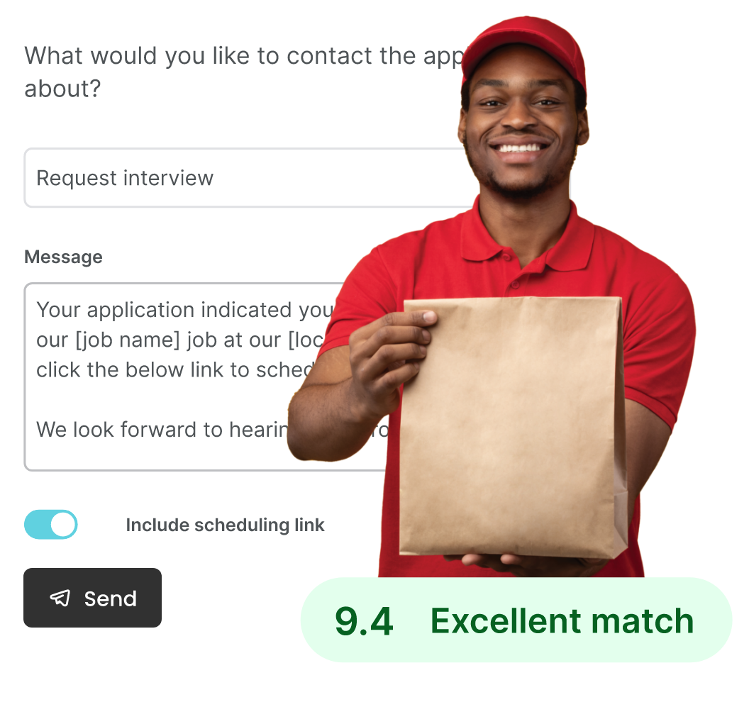 man holding bag with text message