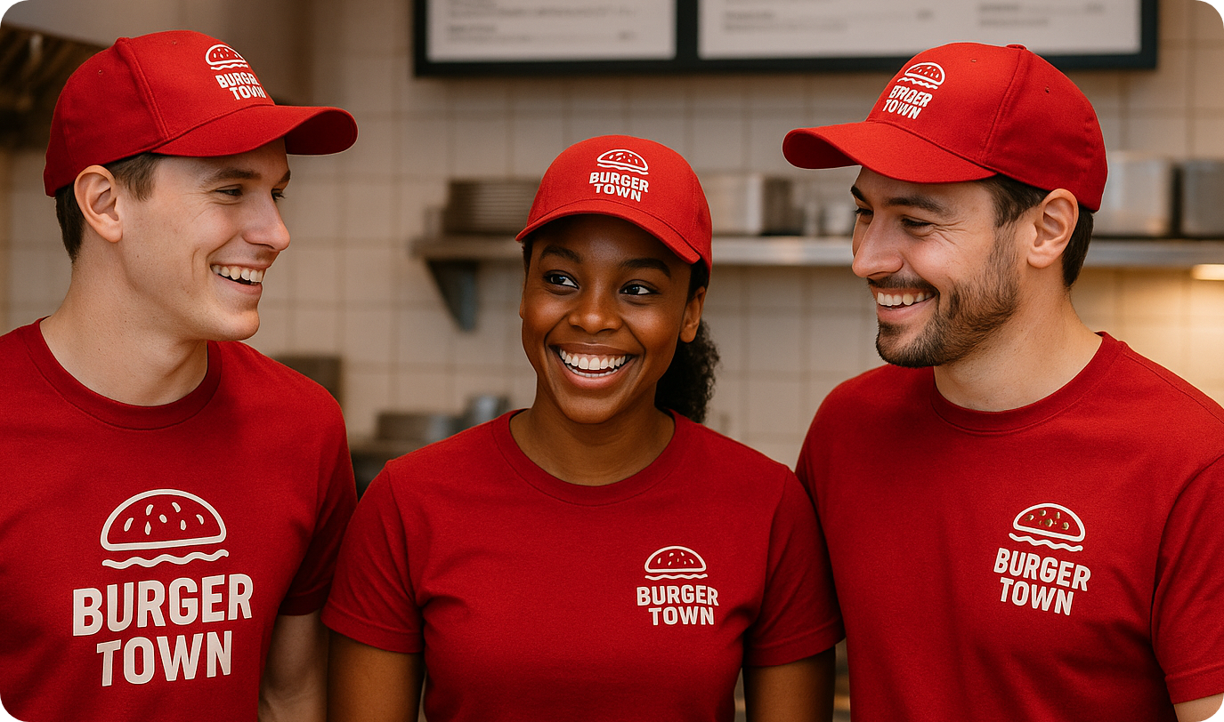 Team smiling at restaurant