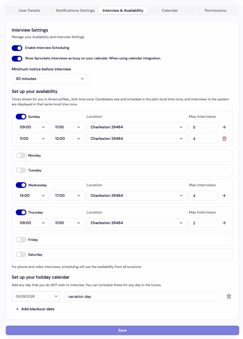 Interview & Availability Settings