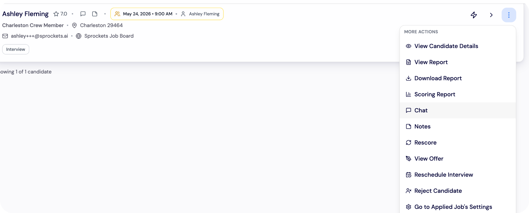 Candidate More Actions Menu Chat Highlighted