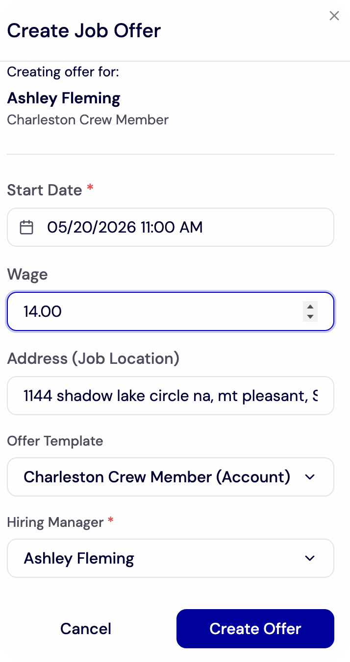 Create Job Offer Form Filled