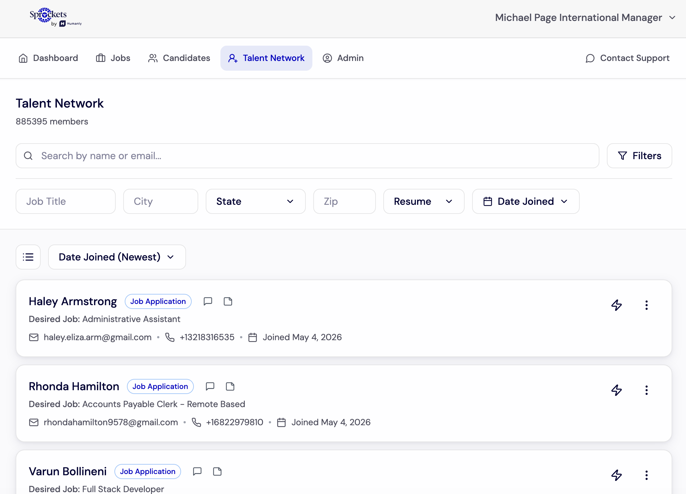 Sprockets dashboard interface