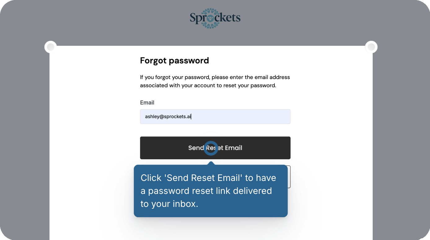 Forgot password page with Send Reset Email button