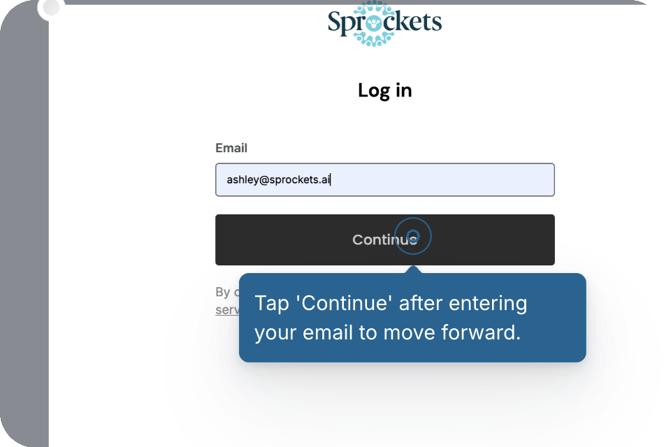 Login email entered with Continue button